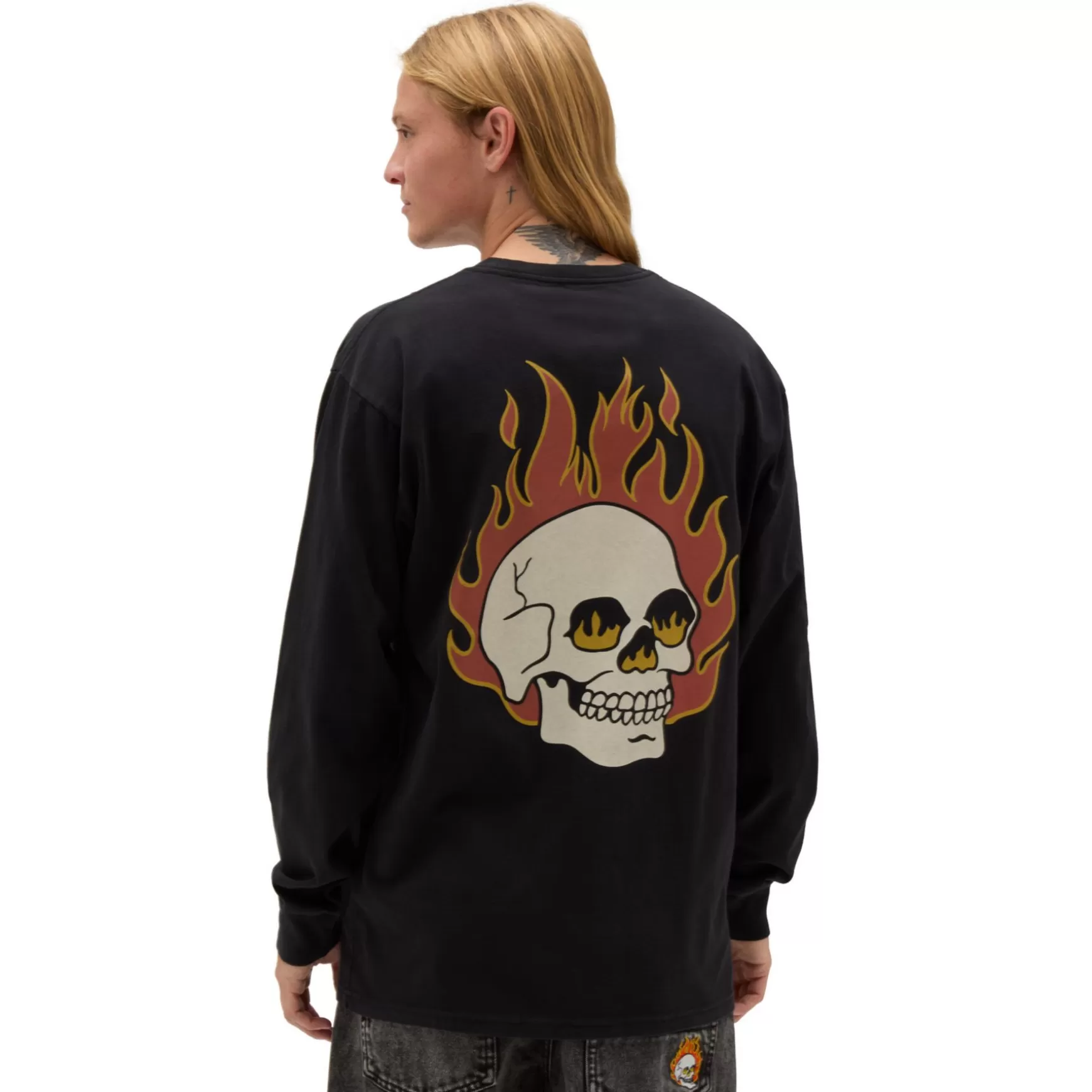 Women VANS T-Shirts & Tanks>Flaming Skulls Washed Long Sleeve T-Shirt