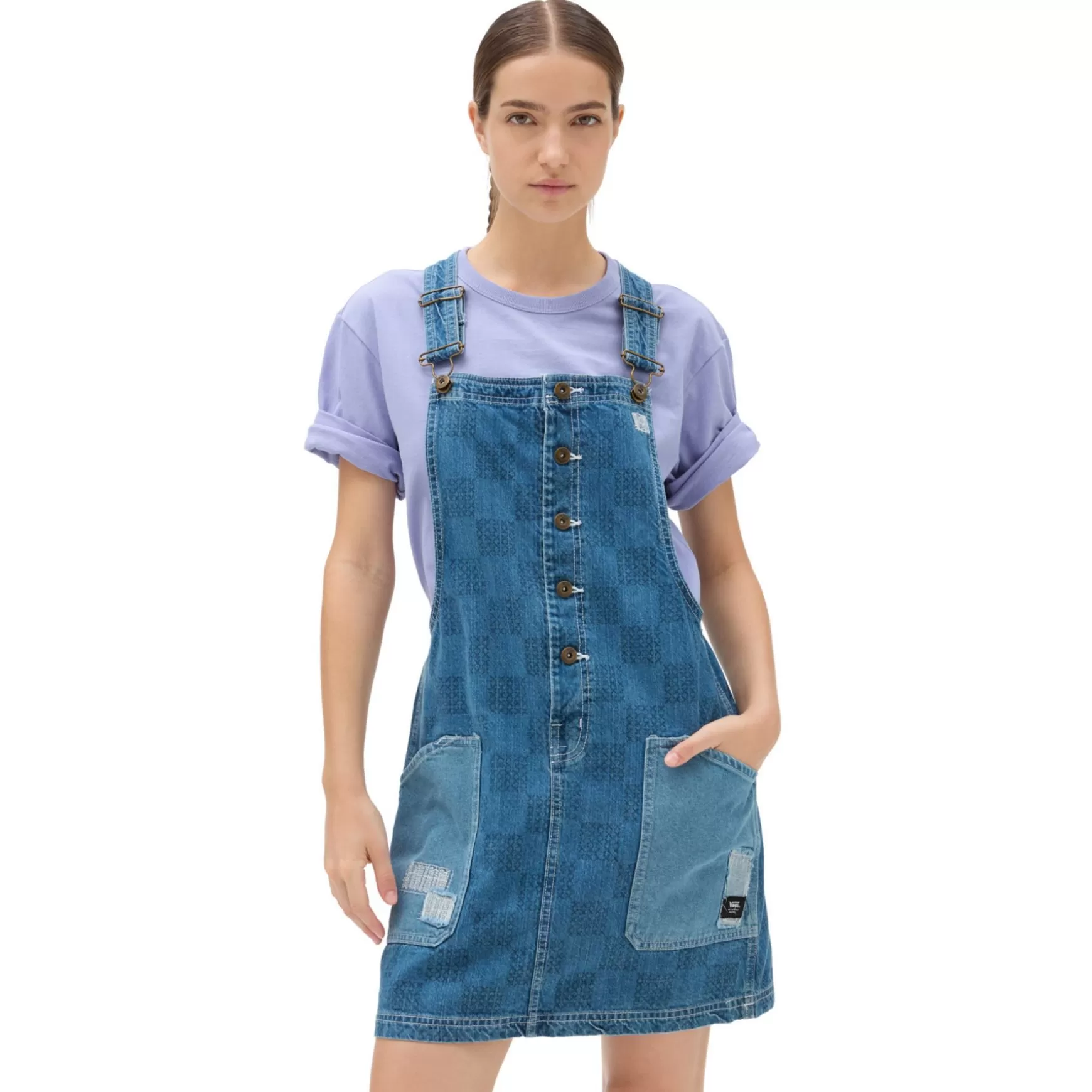 Men VANS Dresses & Skirts>Mended Check Denim Pinafore Dress